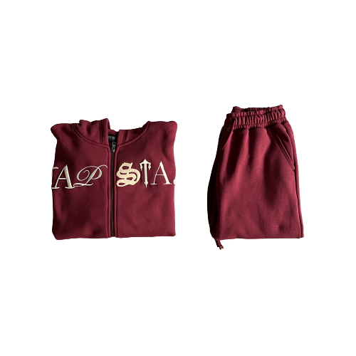 Trapstar Scrip Red/Zinfandel Zip-Up Hoodie Tracksuit