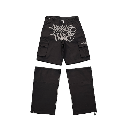 MINUSTWO Black Convertible Graff Cargos (White Logo)