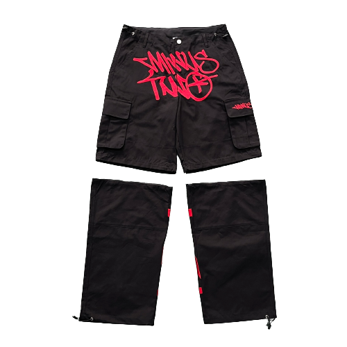 MINUSTWO Black Convertible Graff Cargos (Red Logo)