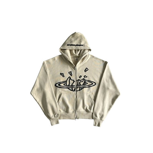 Broken Planet Bone Cropped Zip-Up Hoodie