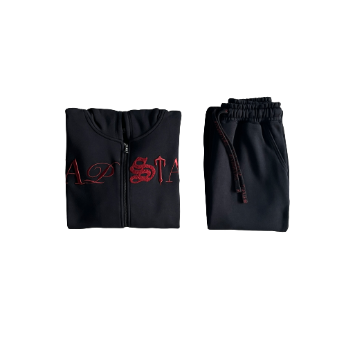 Trapstar Scrip Black/Zinfandel Zip-Up Hoodie Tracksuit