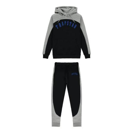 Trapstar Arch Panel Chenille Hoodie Tracksuit - Black/Grey/Blue-Trapstar-MrDripZone