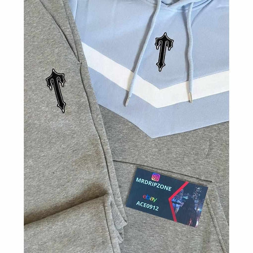 Trapstar V-Stripe Baby Blue/Grey/White Hooded Tracksuit - MrDripZone